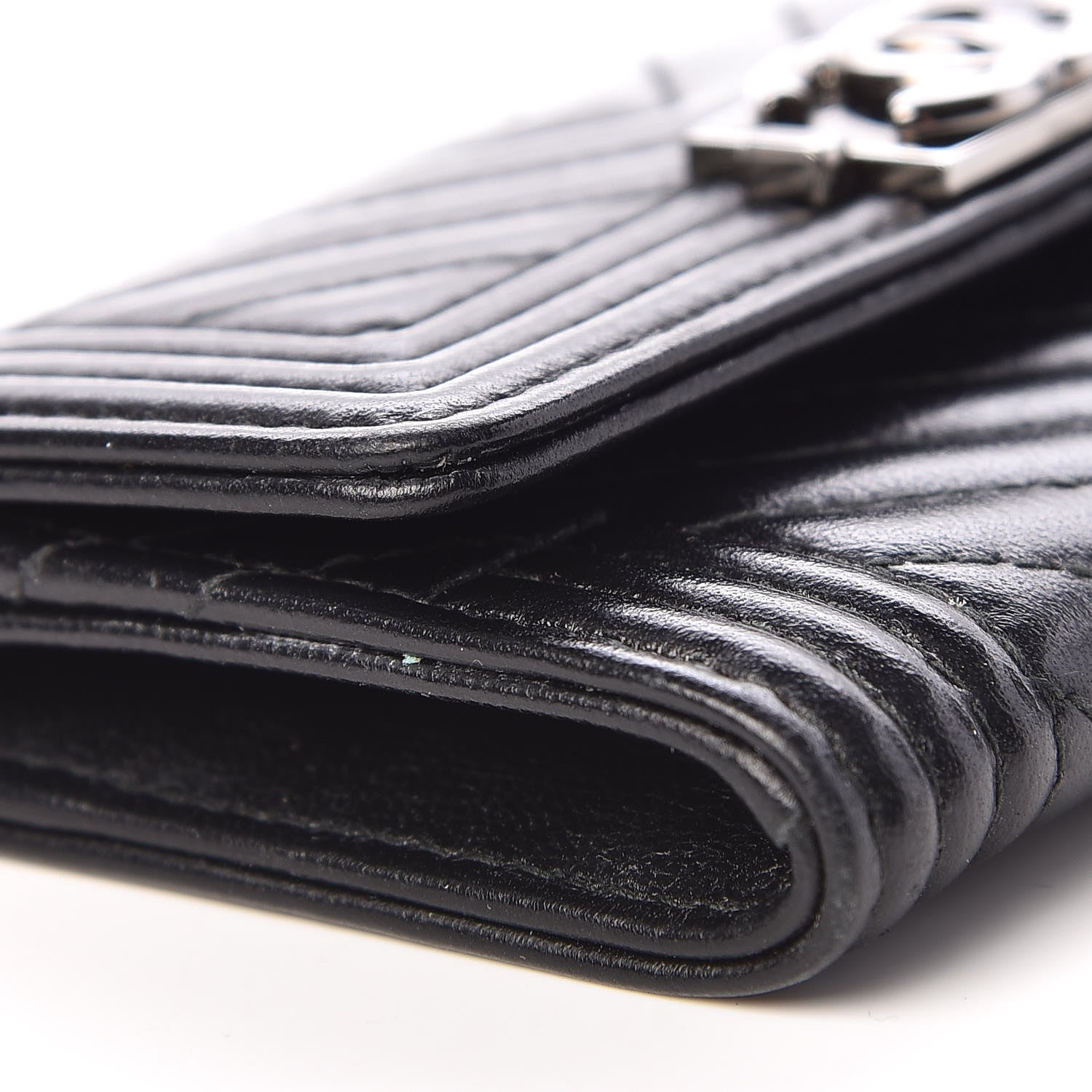 Chanel Lambskin Chevron Quilted Boy Card Holder Wallet Black 9 of 14