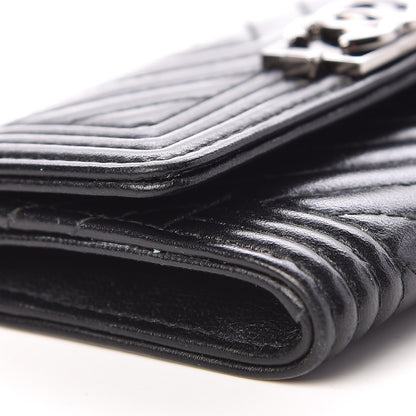 Chanel Lambskin Chevron Quilted Boy Card Holder Wallet Black 9 of 14