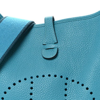 Hermes Taurillon Clemence Evelyne III PM Turquoise Colvert 7 of 9