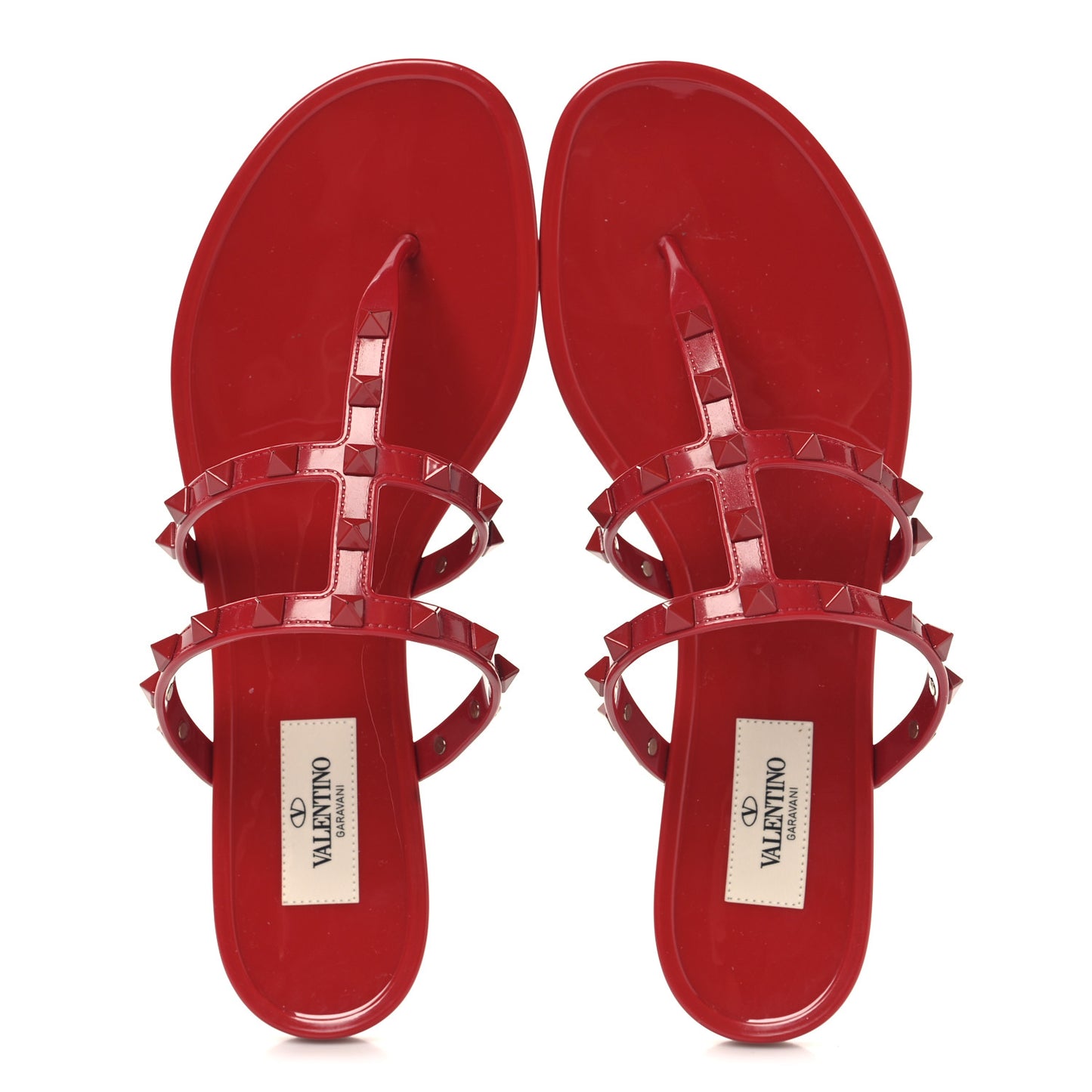PVC Jelly Monochrome Rockstud Caged Flat Thong Sandals 38 Rosso