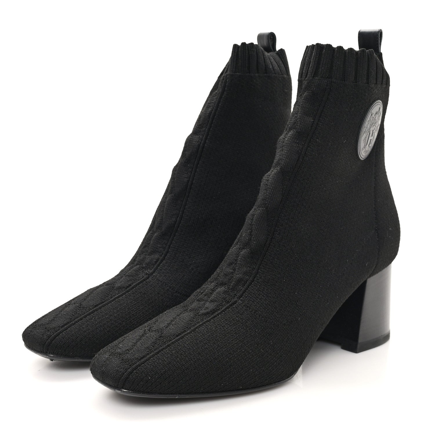 Hermes Knit Calfskin Volver 60 Ankle Boots 38 Black 4 of 9