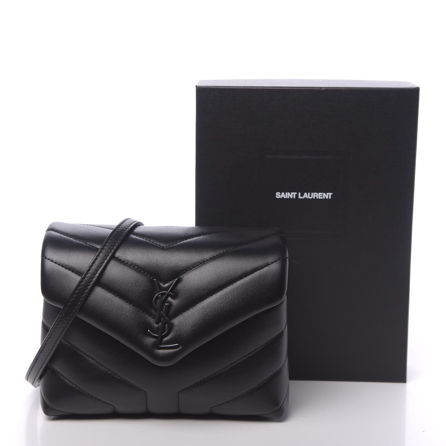 Saint Laurent Calfskin Y Quilted Monogram Toy Loulou Crossbody Bag Black 10 of 10