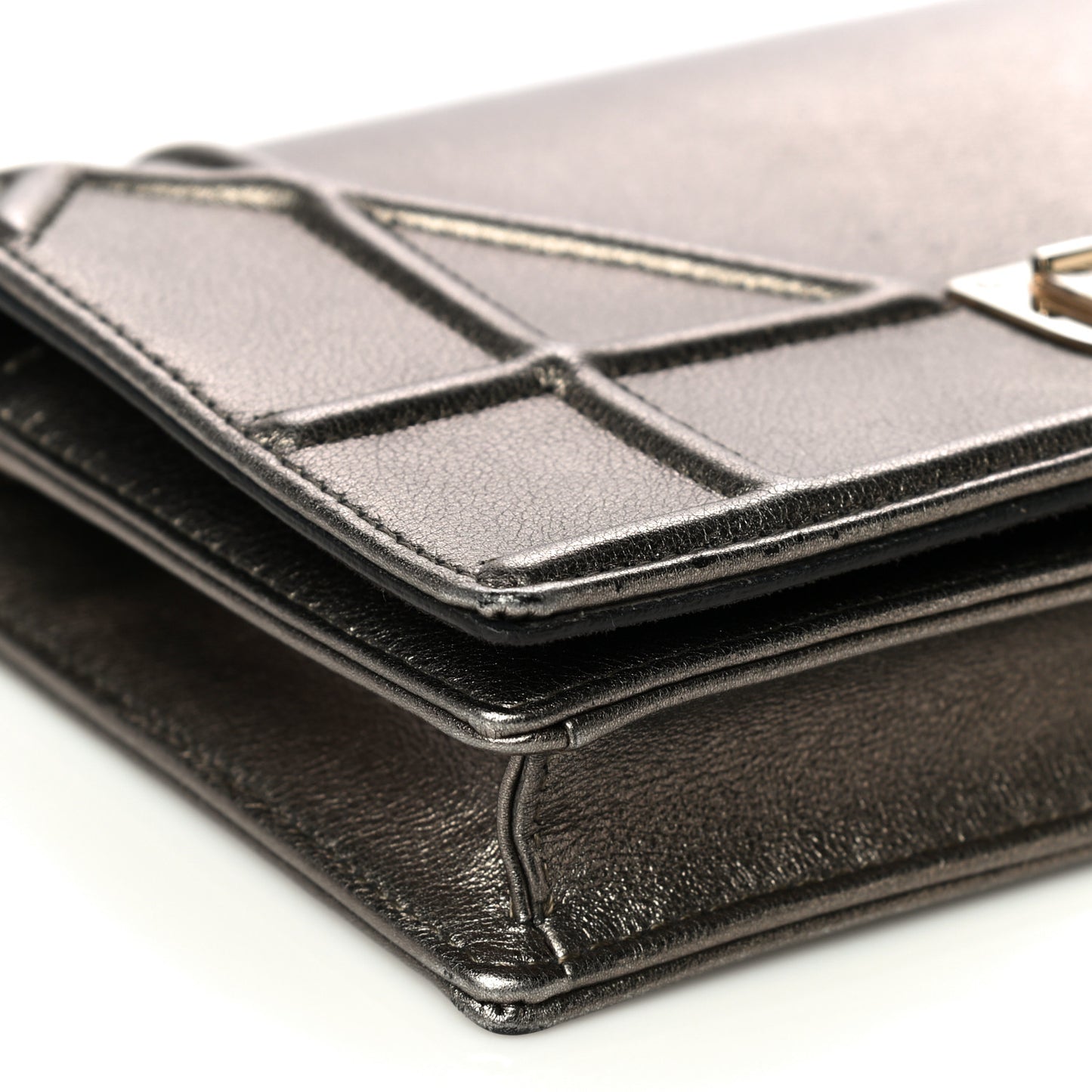 Metallic Calfskin Diorama Wallet on Chain Pouch Gunmetal