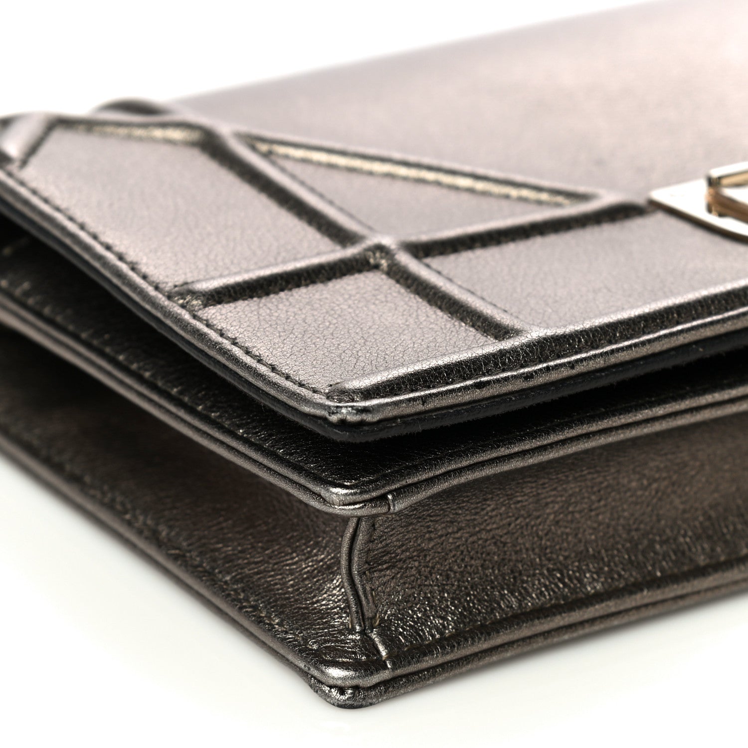 Christian Dior Metallic Calfskin Diorama Wallet on Chain Pouch Gunmetal 7 of 10