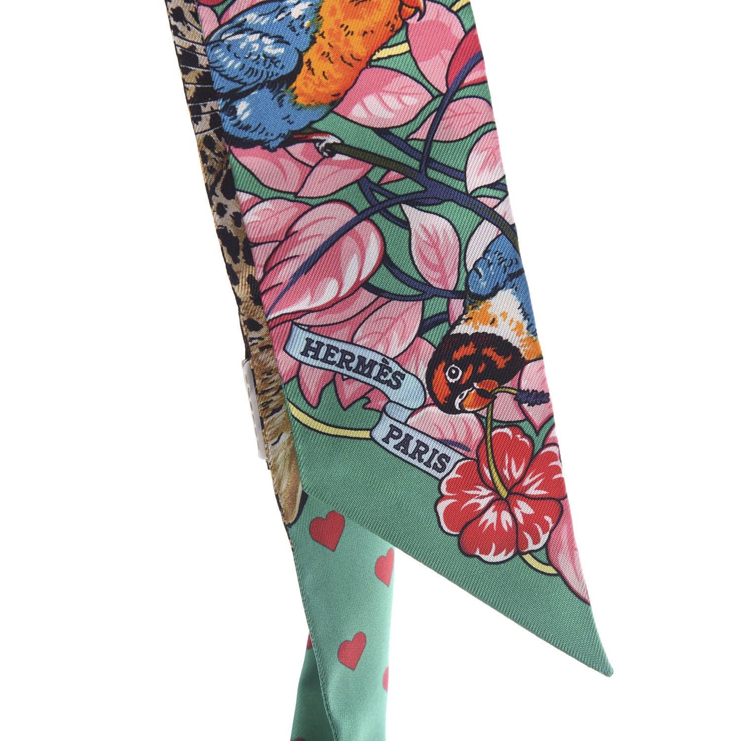 Hermes Silk Jungle Love Love Twilly Emeraude Rose Brun 3 of 5