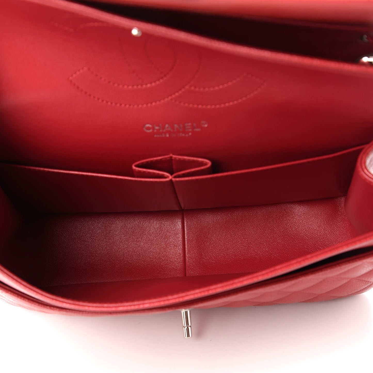 Iridescent Caviar Quilted Jumbo Double Flap Red