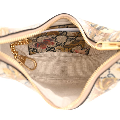 Gucci GG Supreme Monogram Water Flora Web Mini Ophidia Half Moon Hobo Beige Blue Multicolor 5 of 11