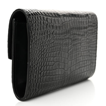 Saint Laurent Calfskin Crocodile Embossed Monogram Uptown Chain Wallet Black 3 of 11