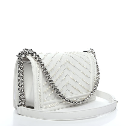 Chanel Calfskin Pearl Chevron Quilted Medium Boy Flap White 2 of 10