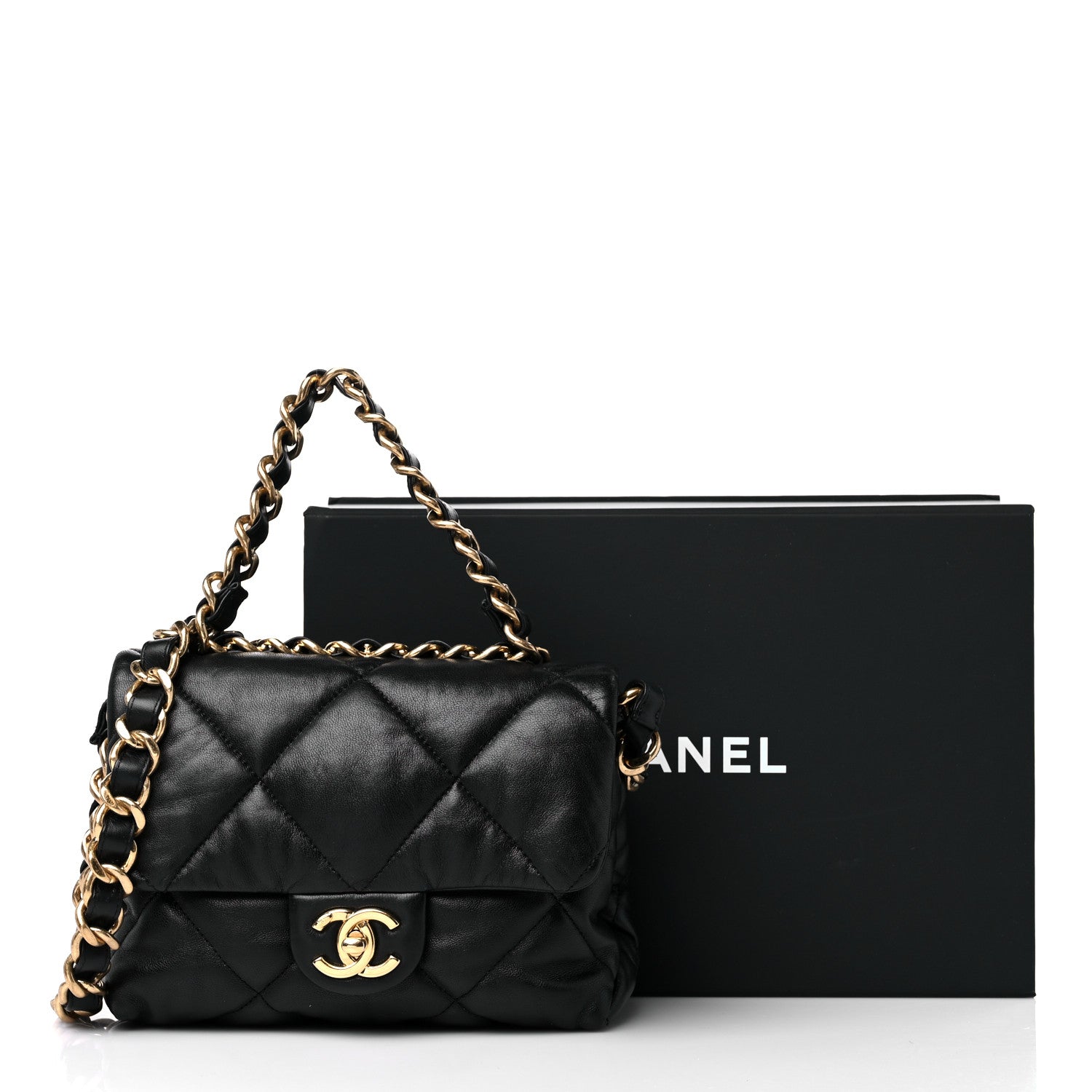 Chanel Lambskin Quilted Small Chain Top Handle Flap Black 11 of 11