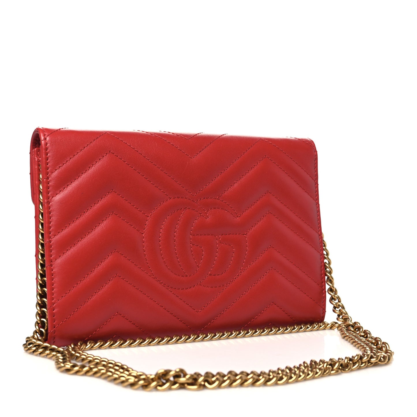 Calfskin Matelasse Mini GG Marmont Chain Wallet Hibiscus Red