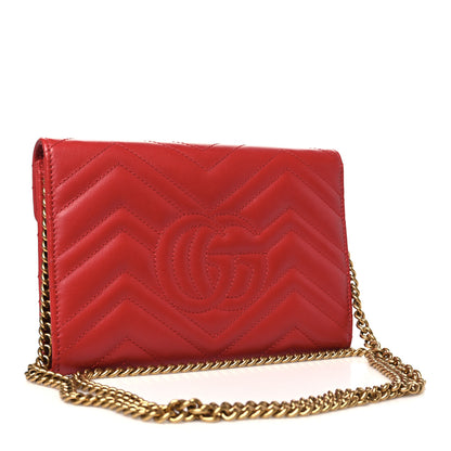 Gucci Calfskin Matelasse Mini GG Marmont Chain Wallet Hibiscus Red 3 of 10