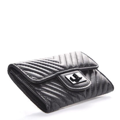 Chanel Aged Calfskin Chevron Quilted Card Holder Wallet So Black 4 of 9