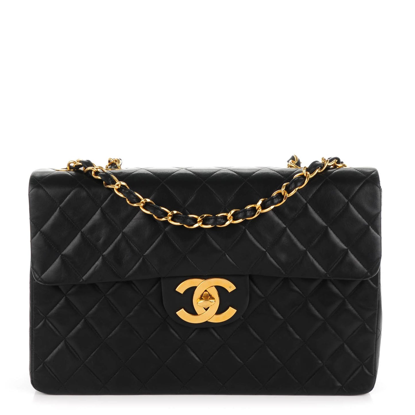 Lambskin Quilted XL Jumbo Single Flap Black