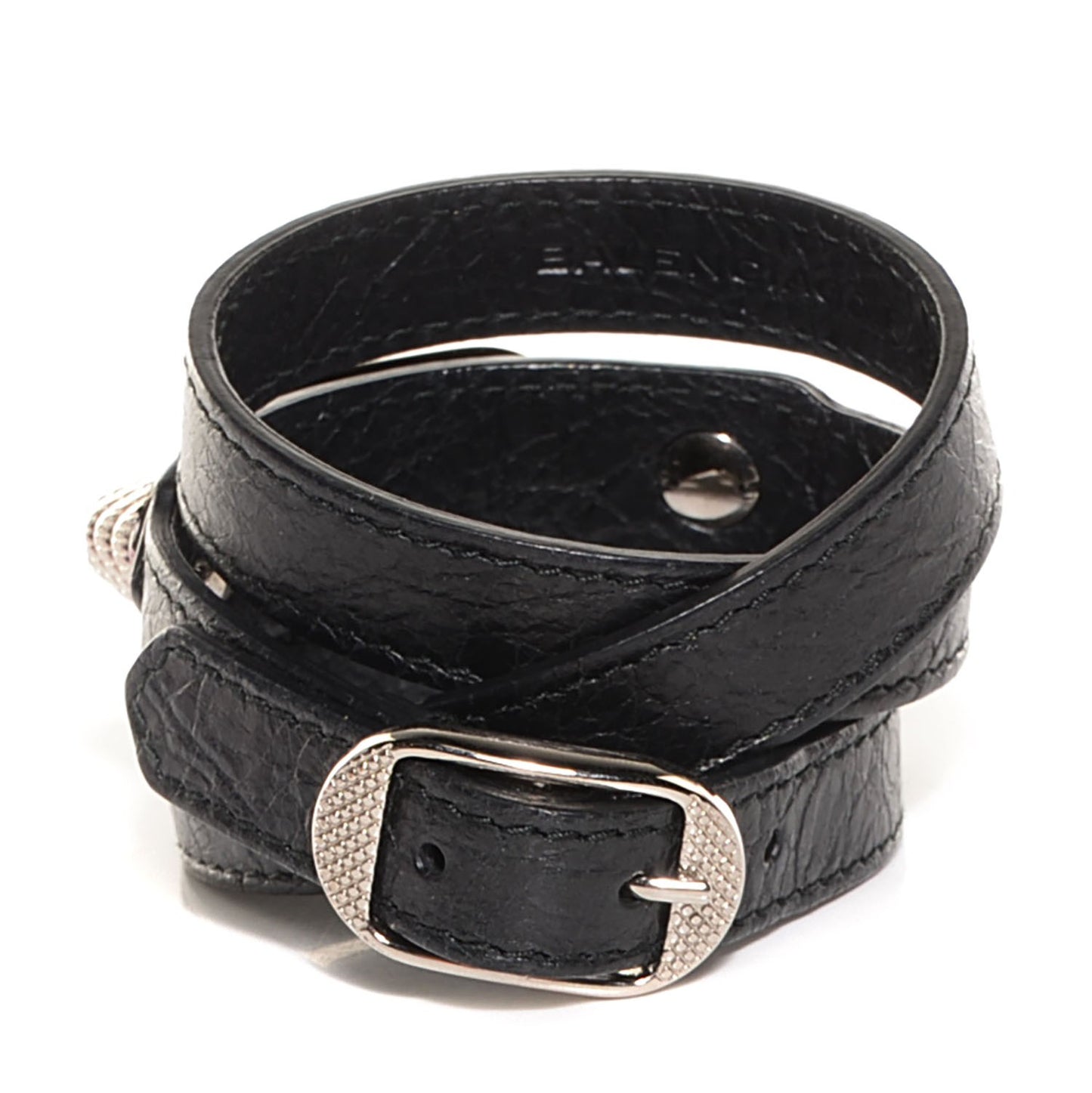 Agneau Giant Silver Hardware Triple Tour M Braceletedium Black