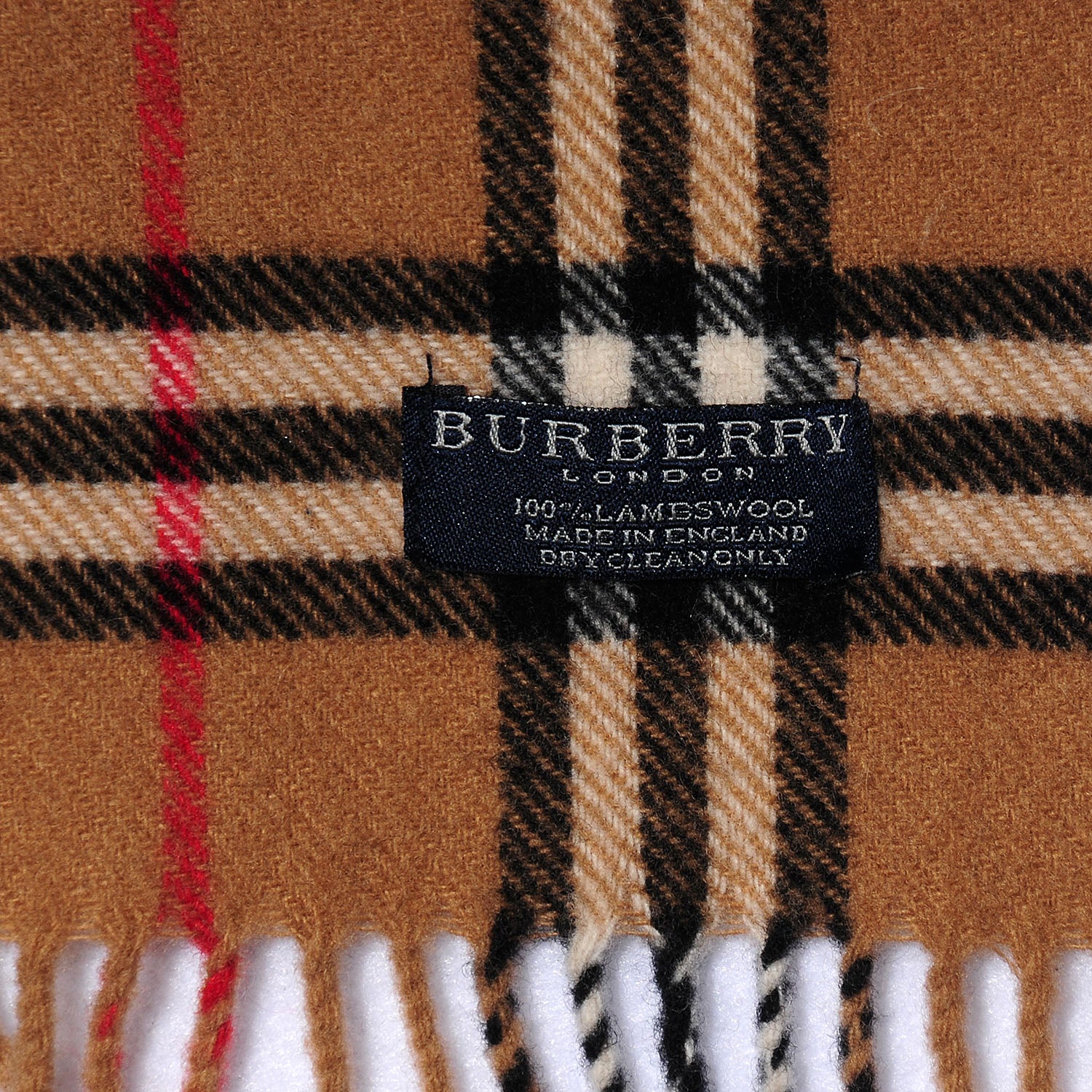 Burberry Lambswool Check Fringe Scarf Camel 5 of 5