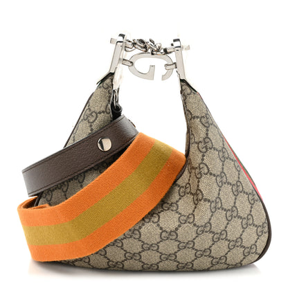 Gucci GG Supreme Monogram Textured Calfskin Web Small Attache Shoulder Bag Beige Ebony New Acero 1 of 9