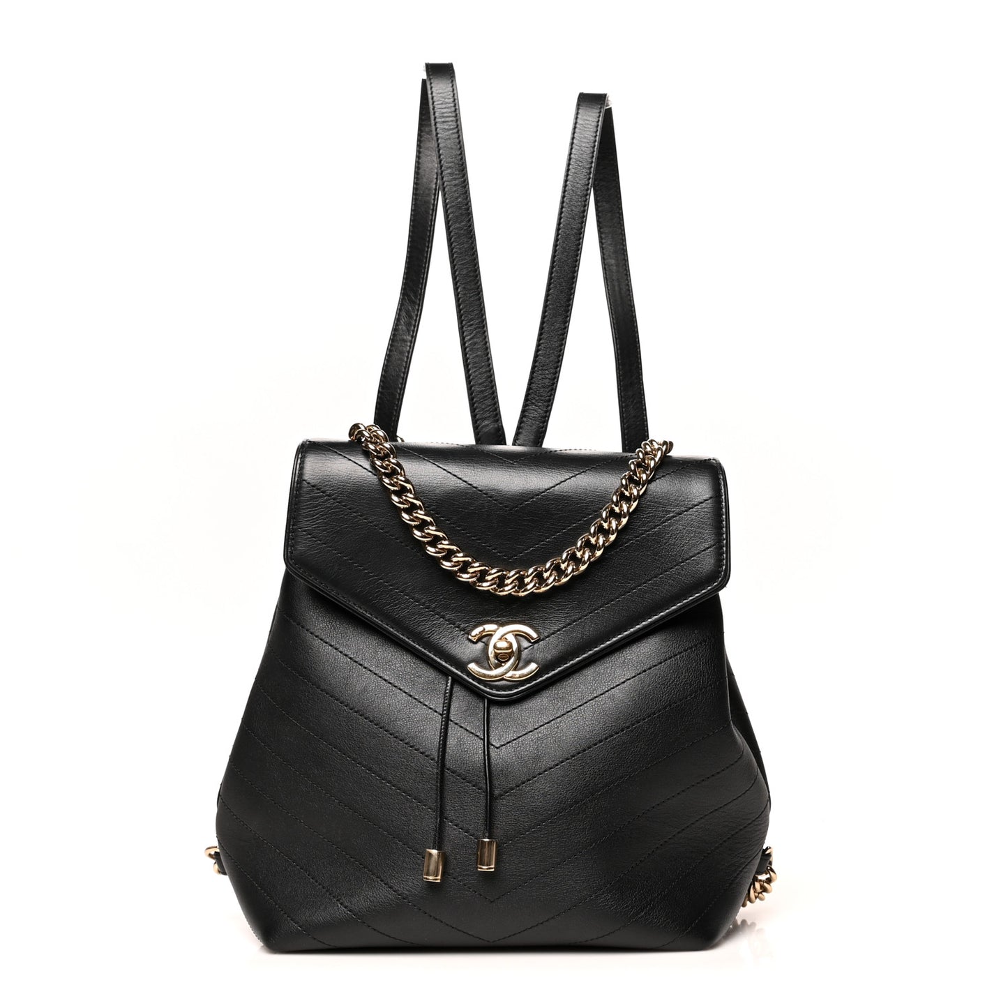 Grained Calfskin Chevron Stitched Backpack Black