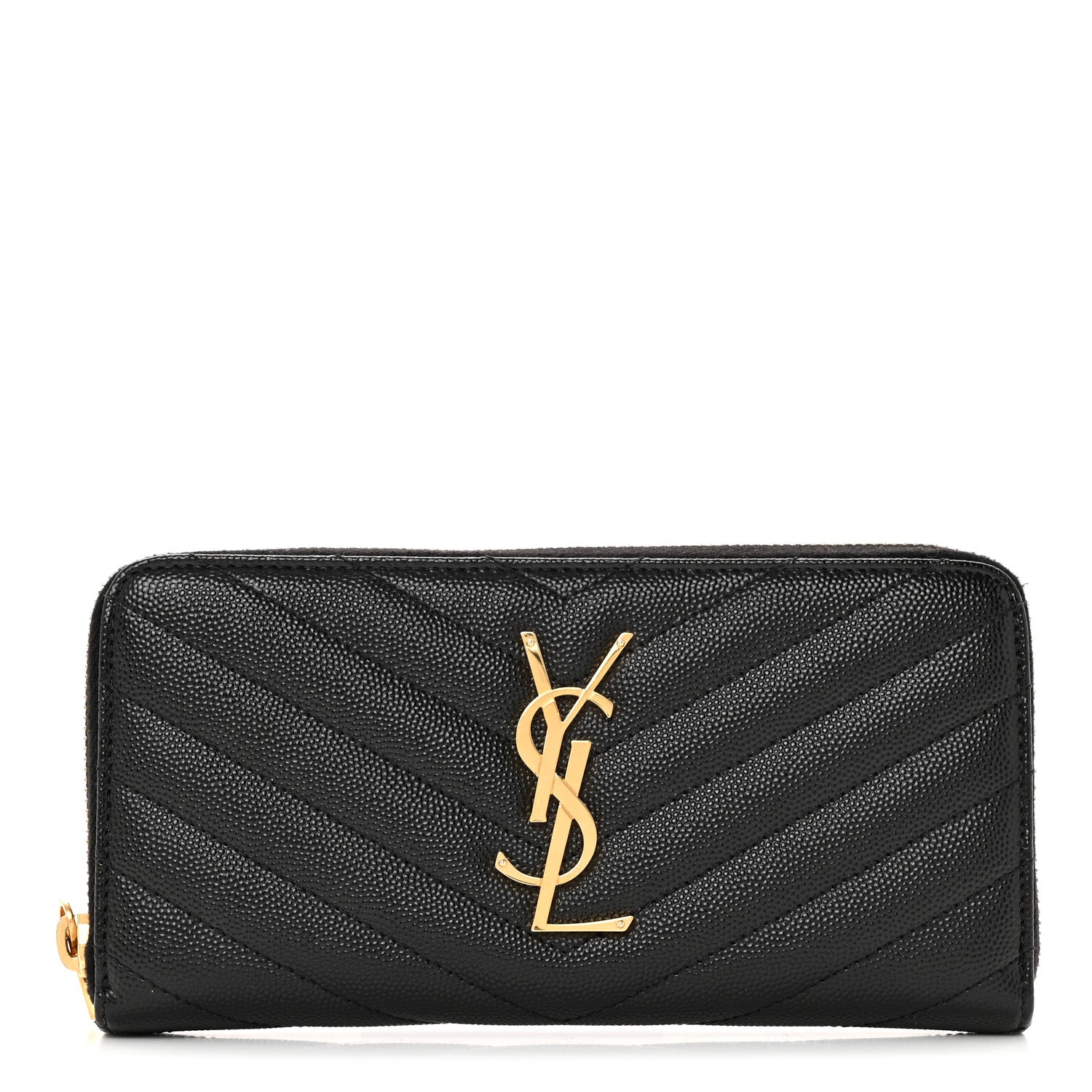 Saint Laurent Grain De Poudre Matelasse Chevron Monogram Zip Around Wallet Black 1 of 10