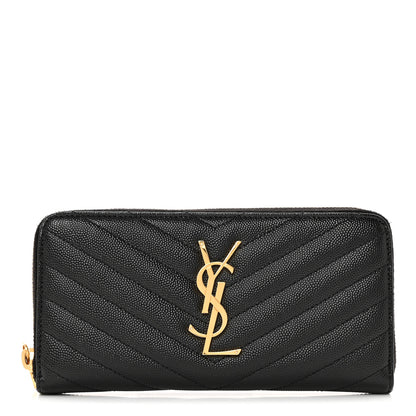 Saint Laurent Grain De Poudre Matelasse Chevron Monogram Zip Around Wallet Black 1 of 10