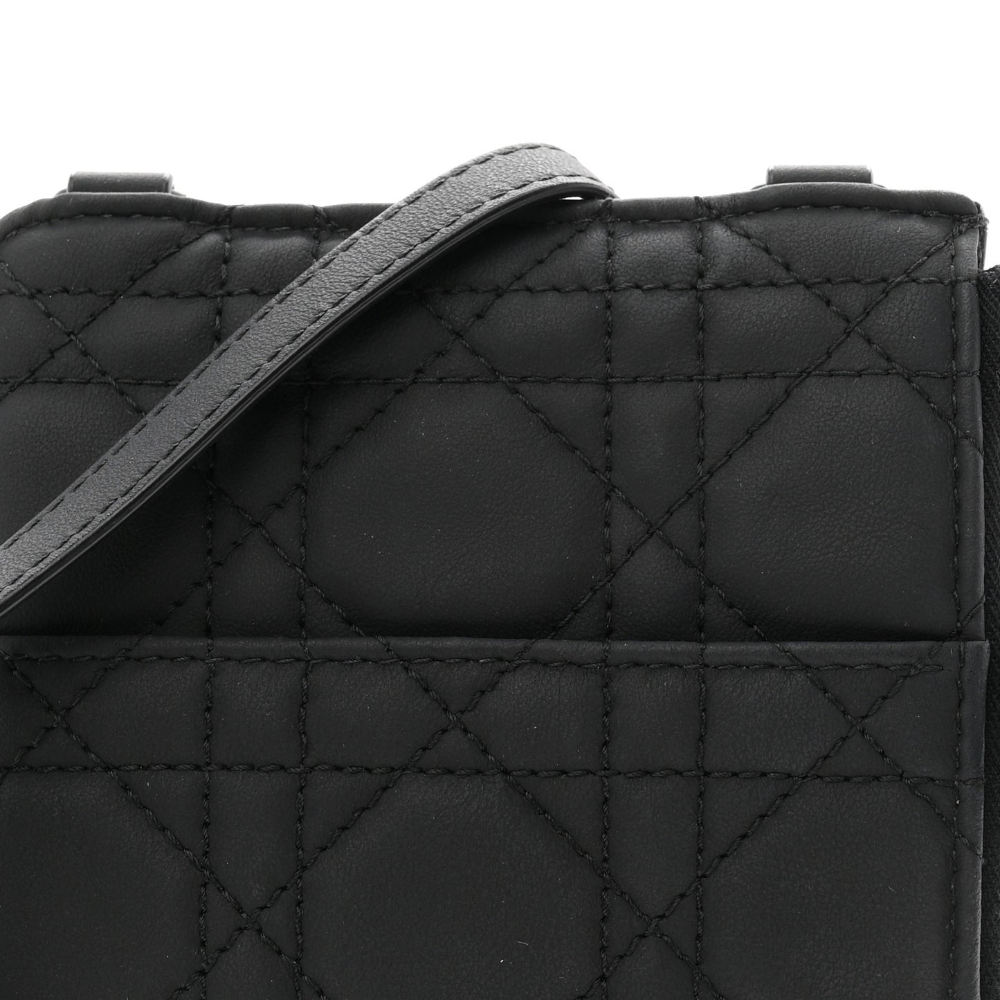 Ultra Matte Calfskin Cannage Lady Dior Zip Wallet With Strap Black