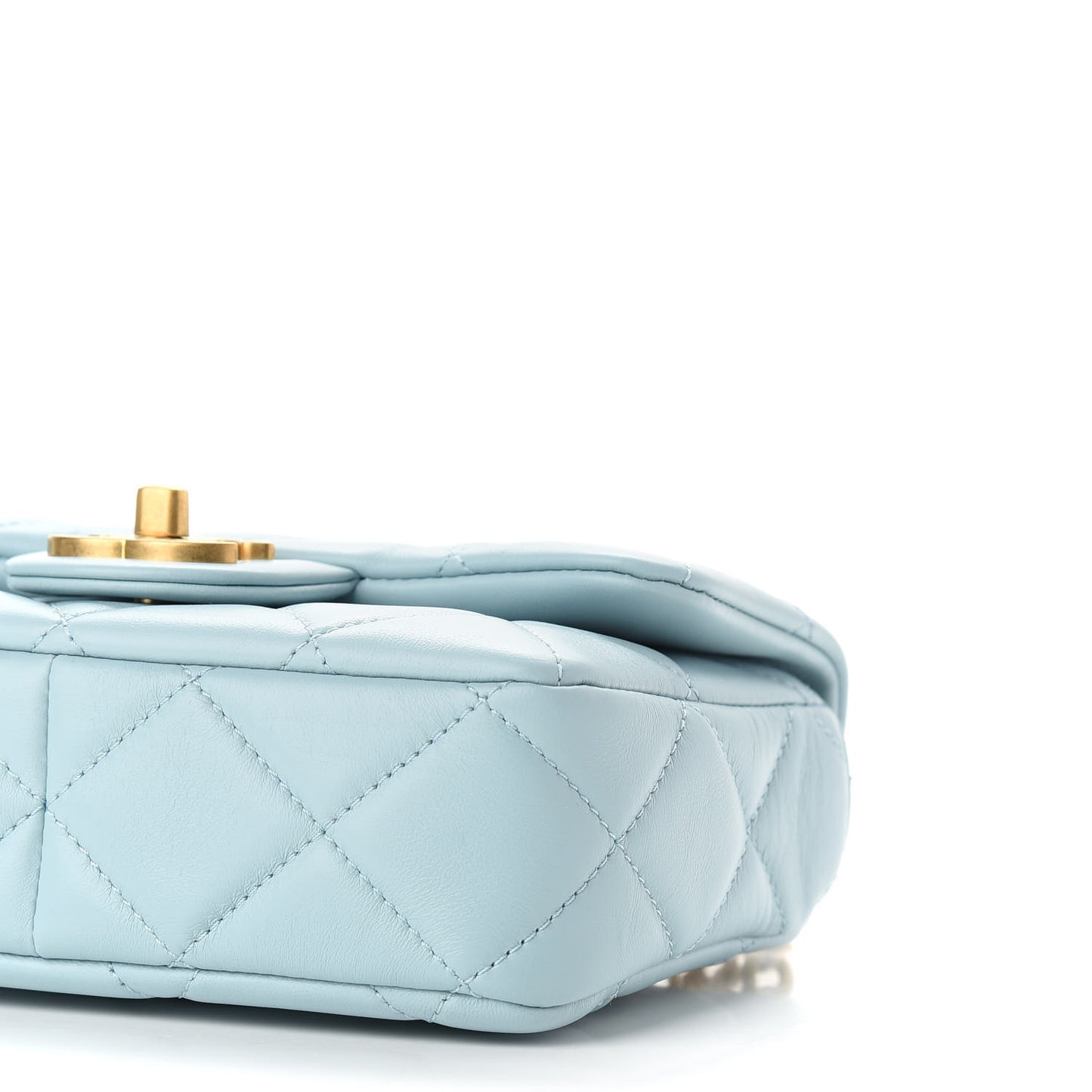 Lambskin Enamel Quilted Mini Pending CC Square Flap Light Blue