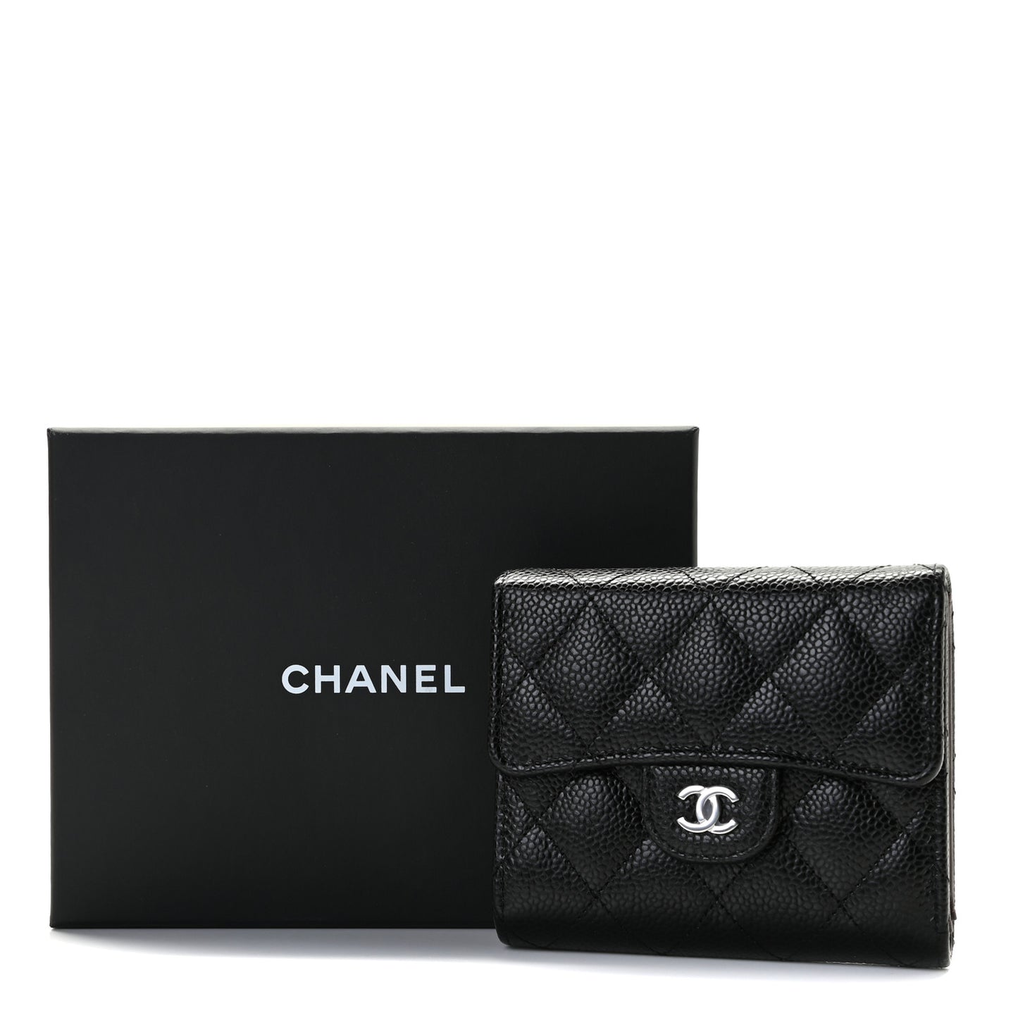 Caviar Quilted Compact Flap Wallet Black