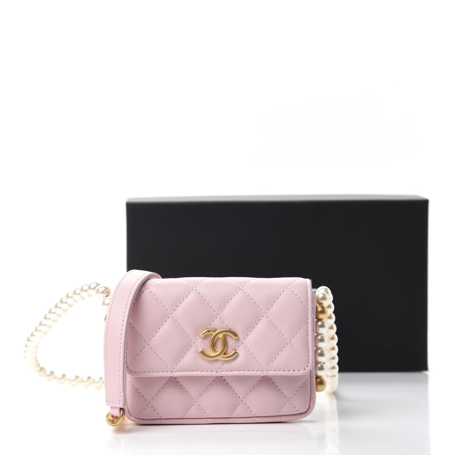Chanel Calfskin Quilted About Pearls Card Holder Flap With Chain Light Pink 12 of 12