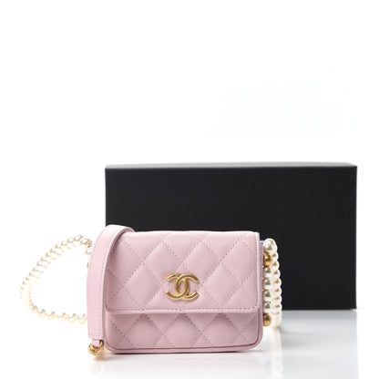 Chanel Calfskin Quilted About Pearls Card Holder Flap With Chain Light Pink 12 of 12