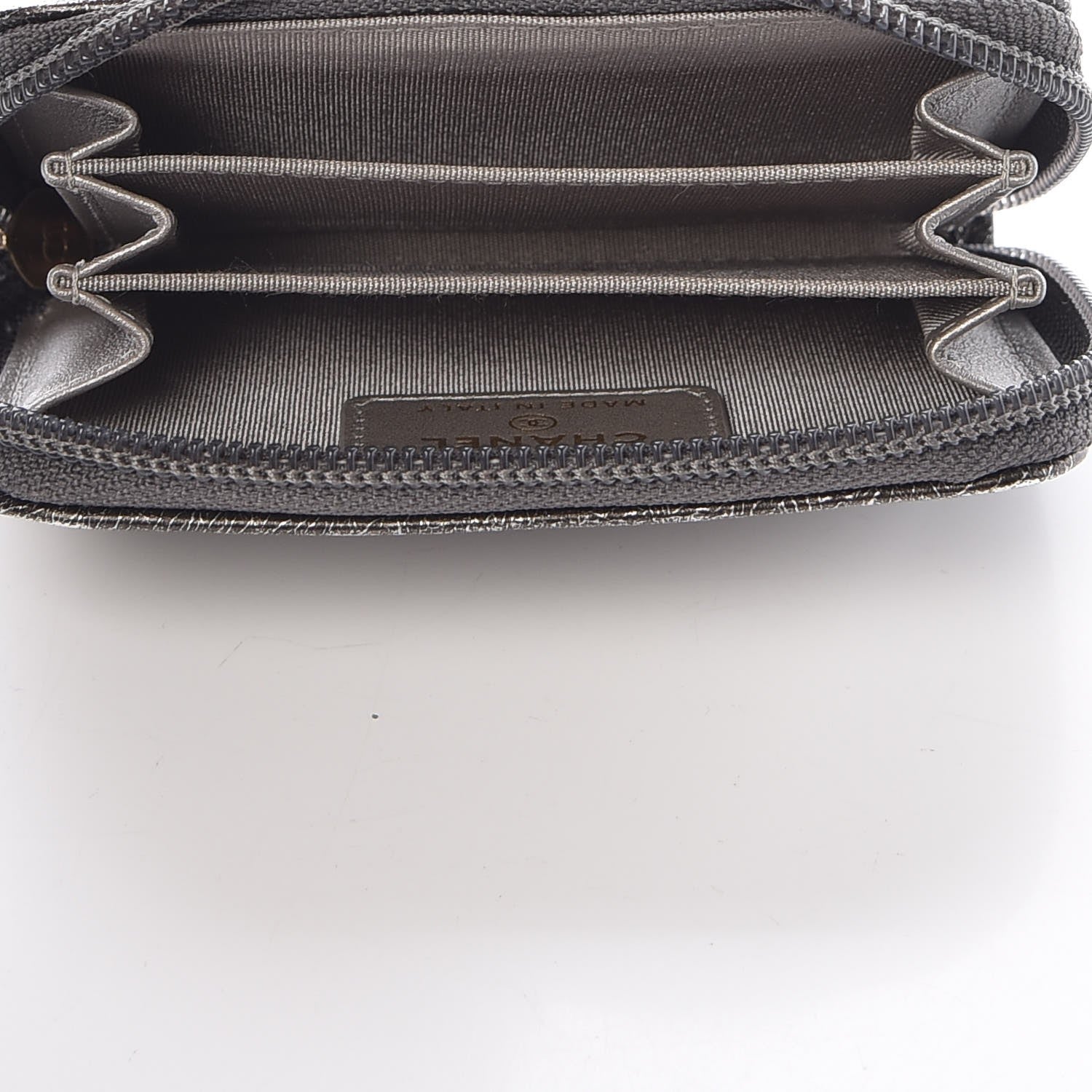 Chanel Cracked Metallic Calfskin Quilted Boy Zip Around Coin Purse Wallet Dark Silver 5 of 9
