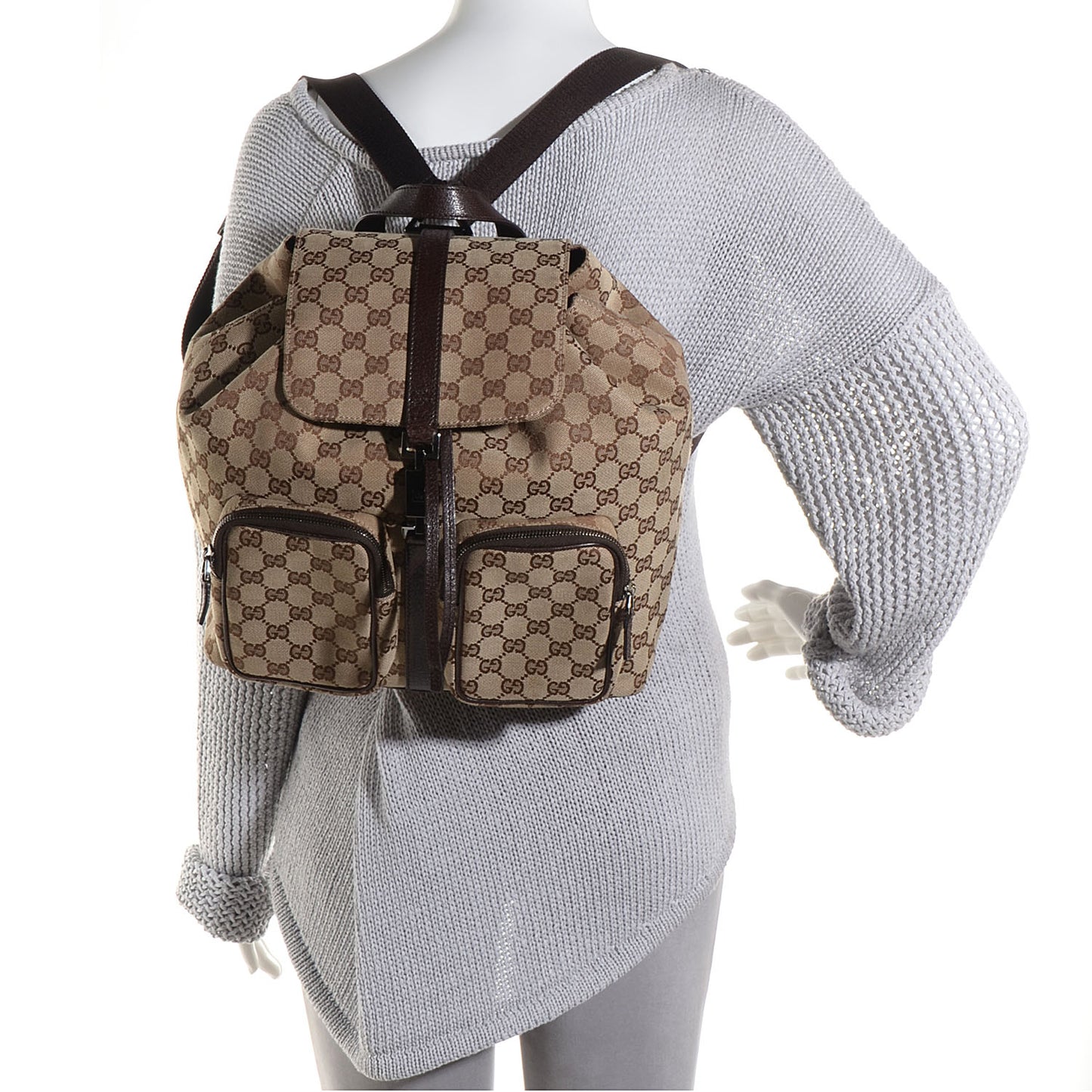 GG Monogram Single Buckle Backpack Brown