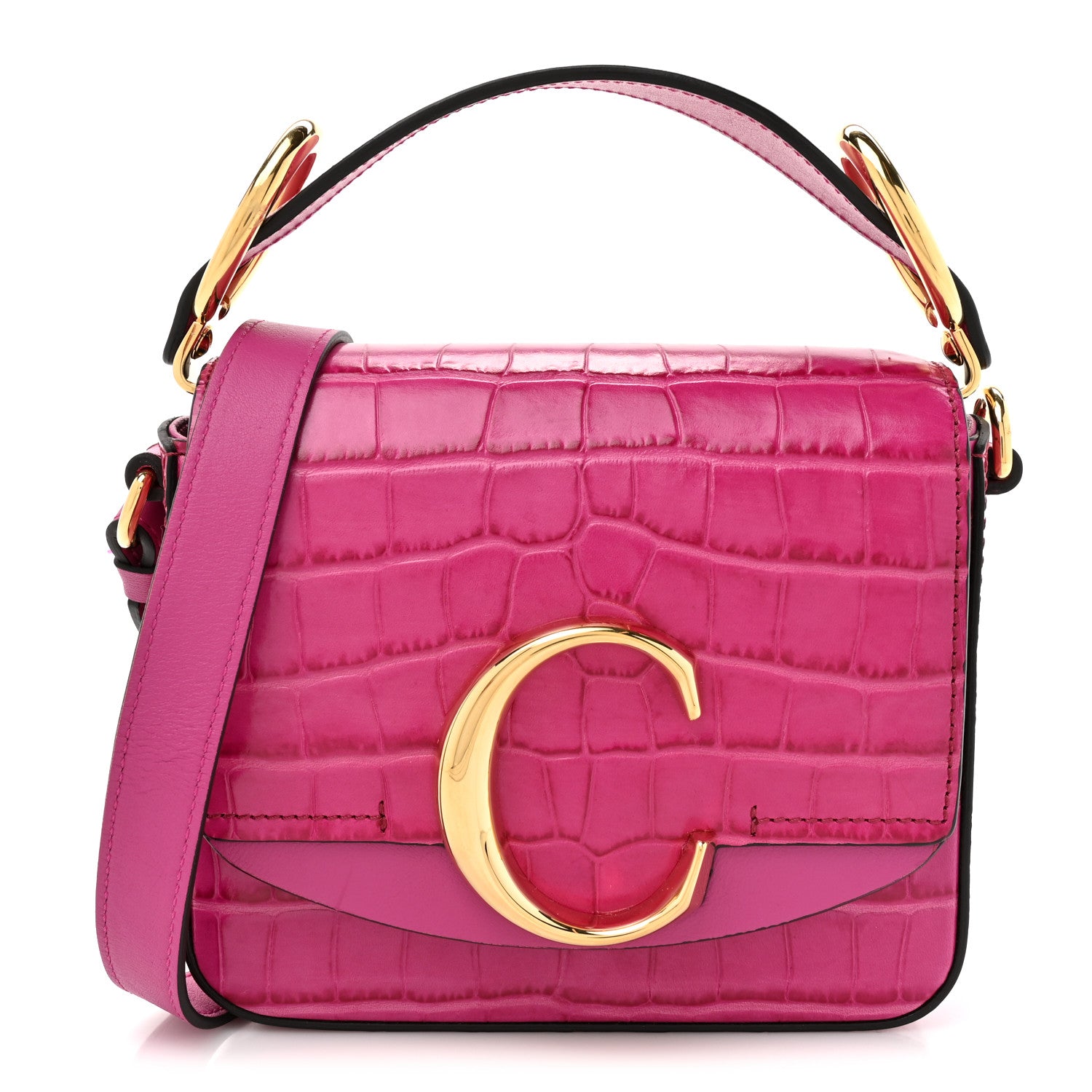 Chloe Calfskin Crocodile Embossed Mini C Bag Pink 1 of 12
