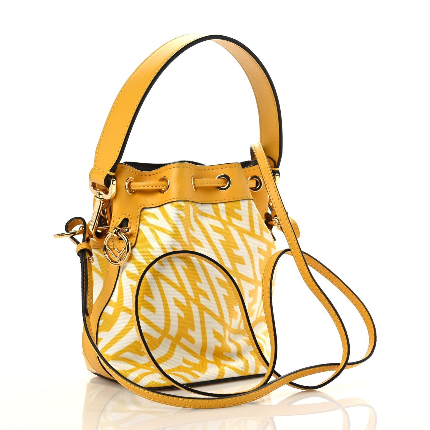 X SARAH COLEMAN Glazed Canvas Vitello King F is Fendi FF Vertigo Mini Mon Tresor Bucket Bag Mimosa White