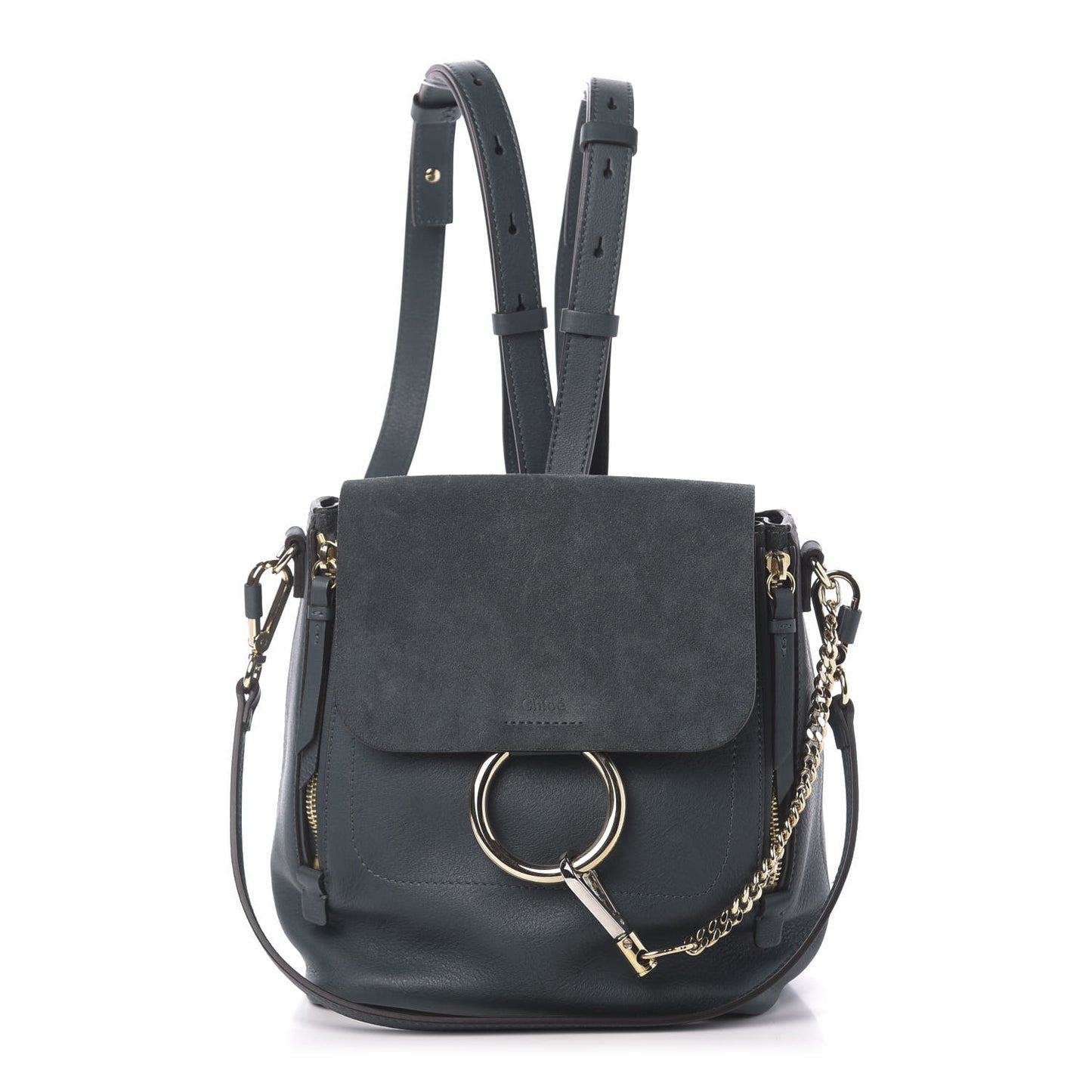 Suede Calfskin Small Faye Backpack Silver Blue