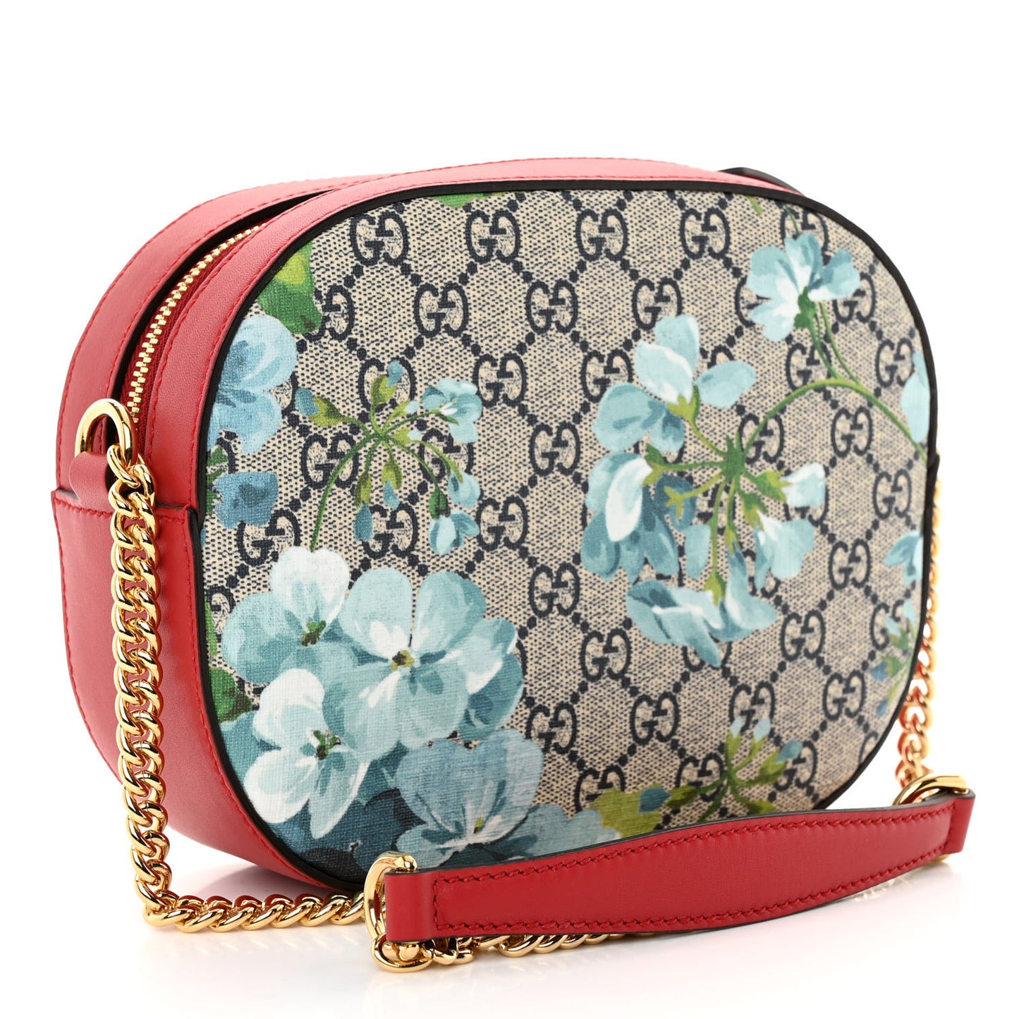 GG Supreme Monogram Blooms Mini Chain Shoulder Bag Beige Blue Navy Hibiscus Red