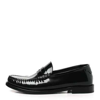 Saint Laurent Glazed Calfskin Chunky Le Loafer Penny Slippers 38.5 Black 1 of 10