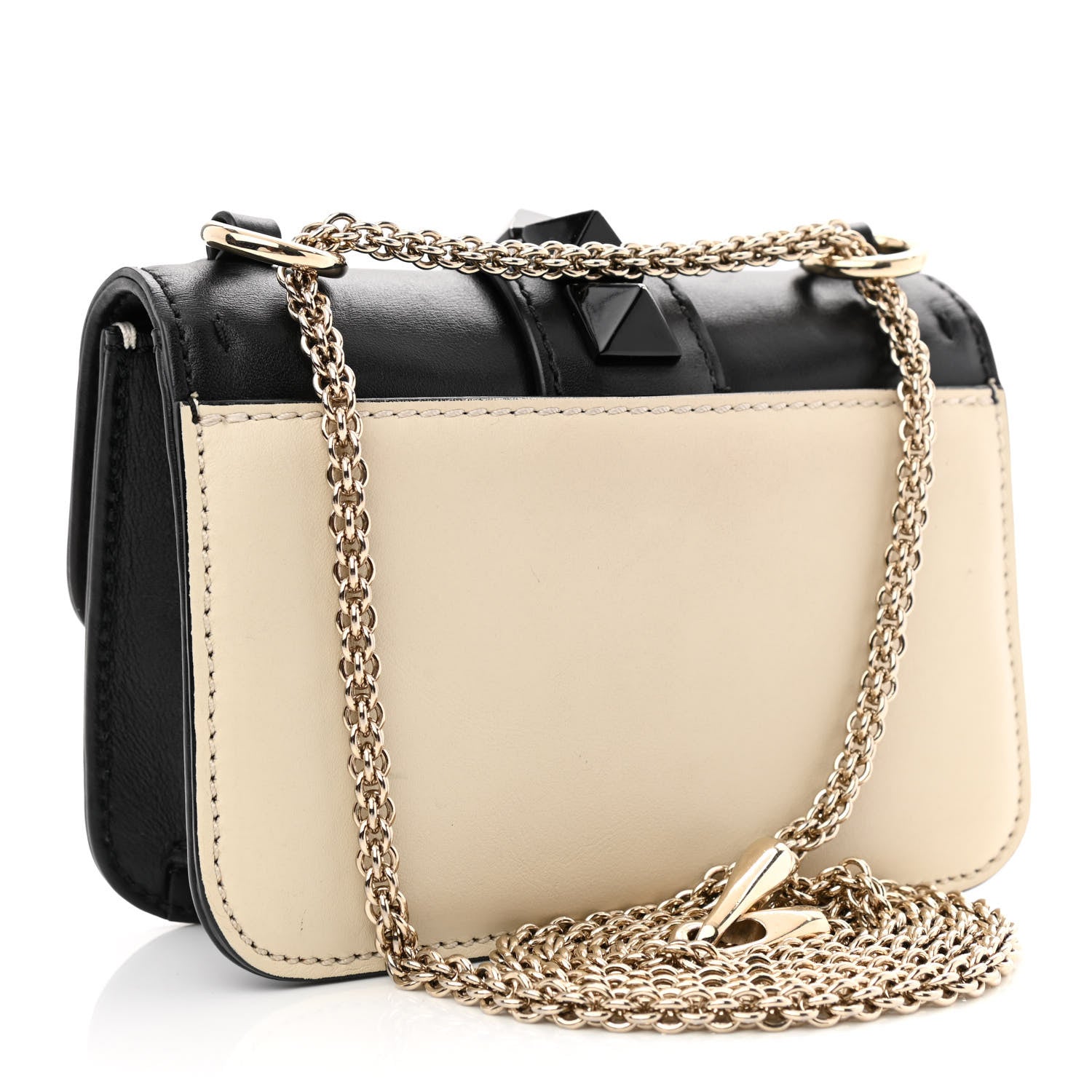 Valentino Garavani Vitello Mini Glam Lock Rockstud Flap Black Light Ivory 3 of 11
