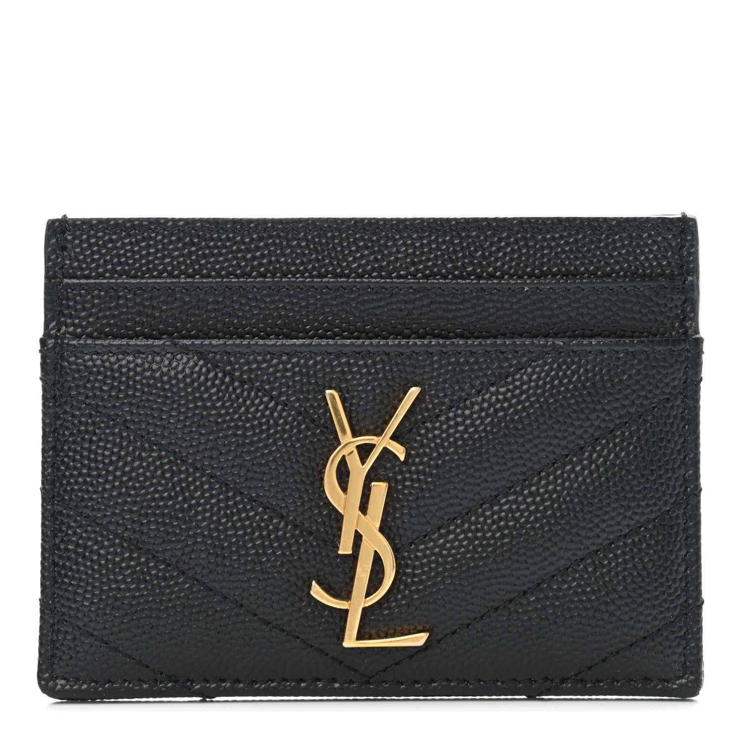 Saint Laurent Grain De Poudre Matelasse Chevron Monogram Credit Card Case Black 1 of 4