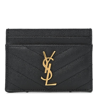 Saint Laurent Grain De Poudre Matelasse Chevron Monogram Credit Card Case Black 1 of 4