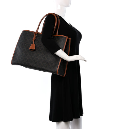 Celine Triomphe Canvas Calfskin Horizontal Cabas Tan 2 of 8