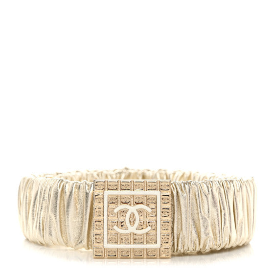 Metallic Lambskin Ruched CC Logo Belt 75/30 Gold