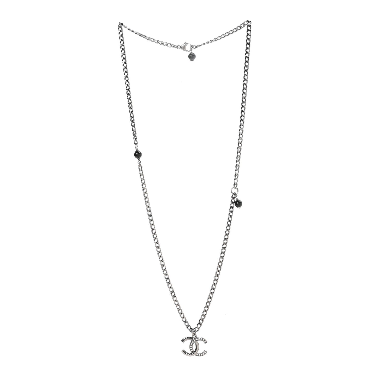 Crystal Textured CC Pendant Necklace Ruthenium