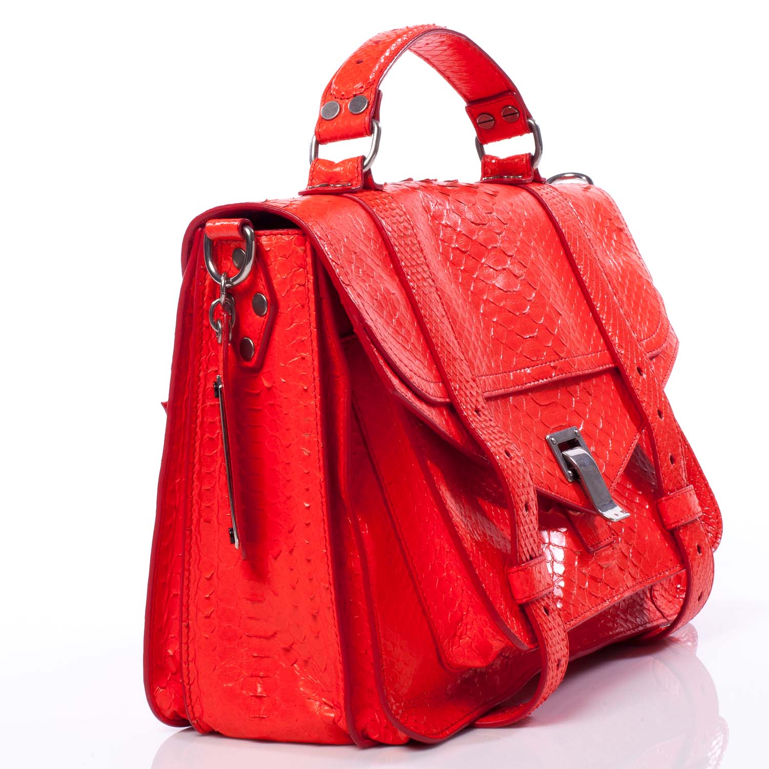 Proenza Schouler Python PS1 Medium Satchel Neon Red 3 of 9