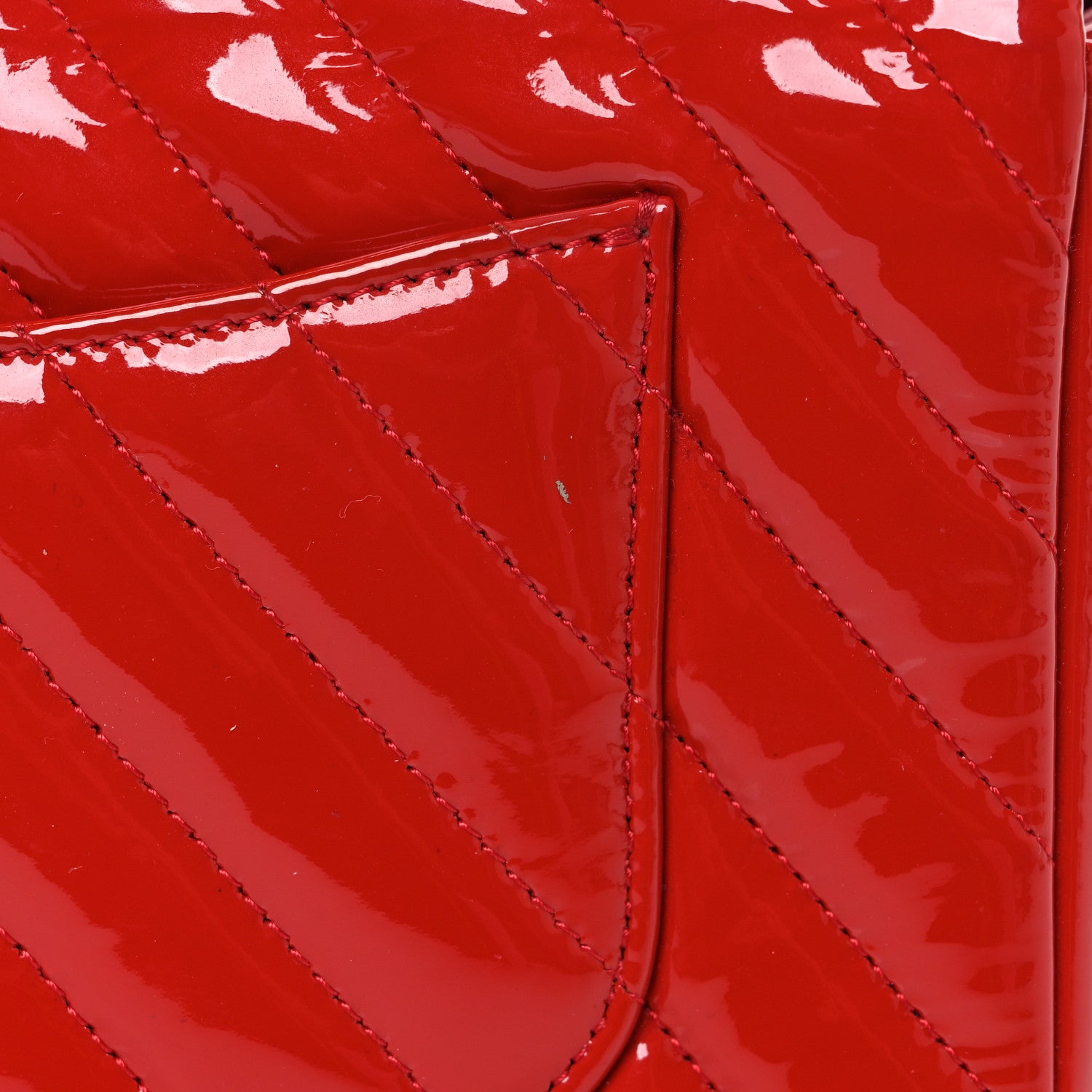 Chanel Patent Calfskin Chevron Quilted Mini Rectangular Flap Red 13 of 13