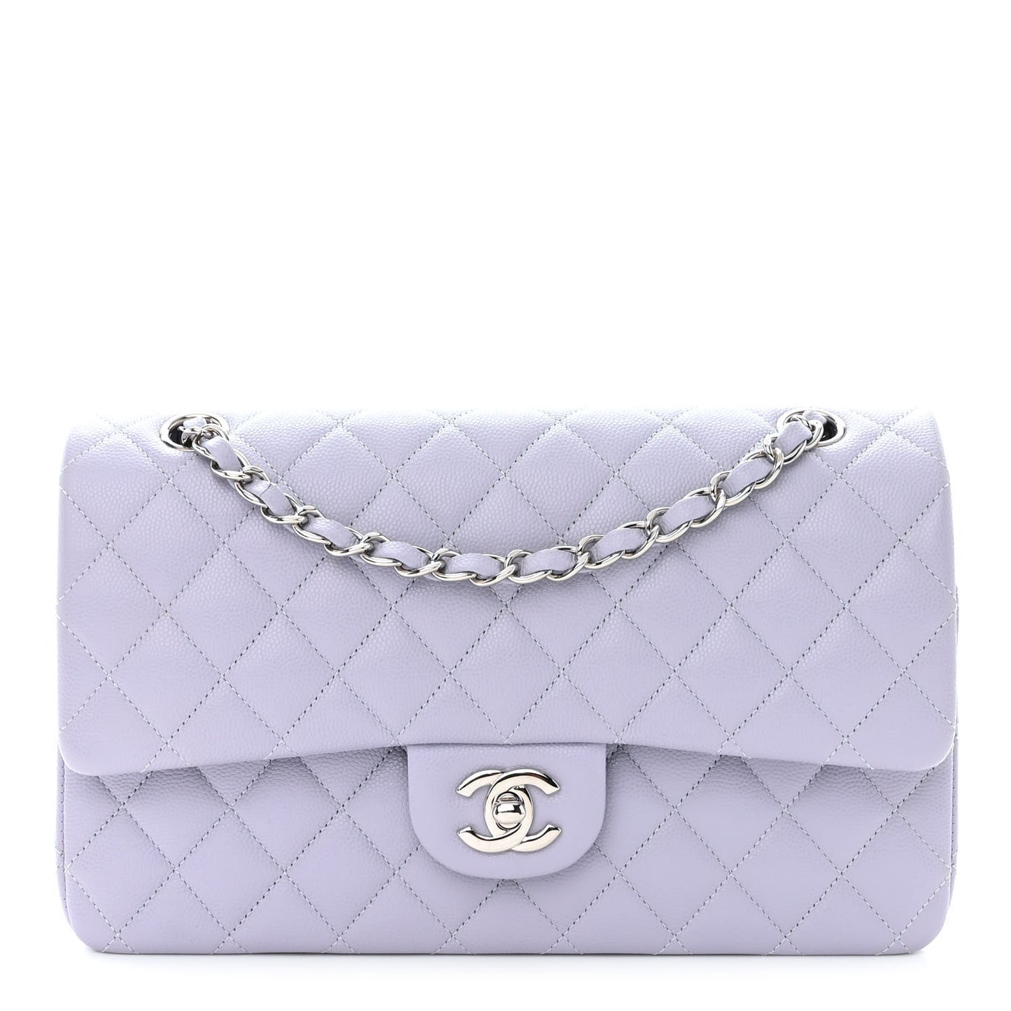 Caviar Quilted Medium Double Flap Light Purple