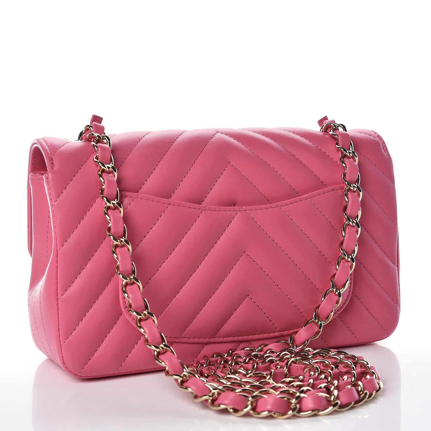 Chanel Lambskin Chevron Quilted Mini Rectangular Flap Pink 3 of 9