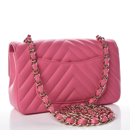 Chanel Lambskin Chevron Quilted Mini Rectangular Flap Pink 3 of 9