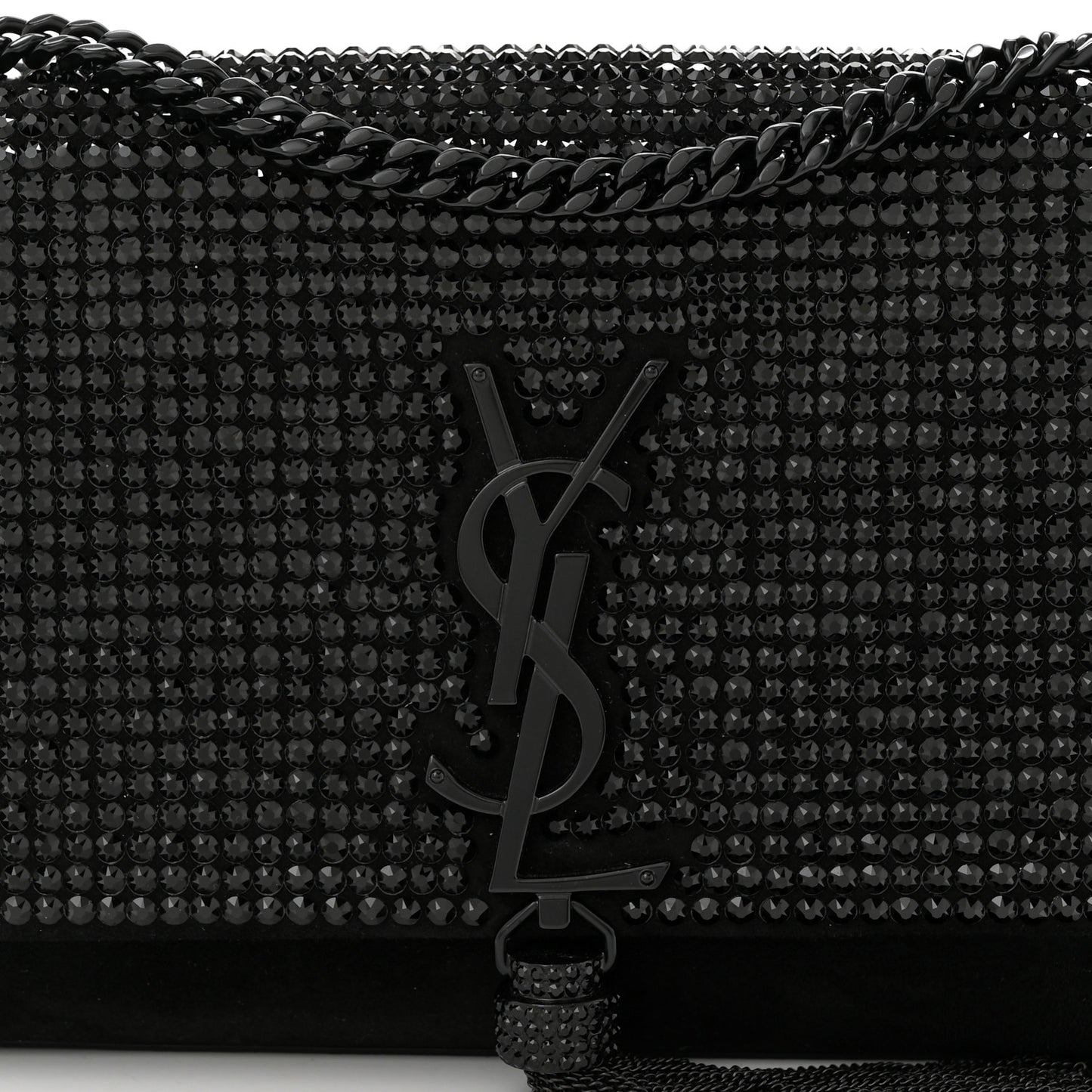 Calfskin Crystal Studded Small Classic Monogram Kate Tassel Satchel Black
