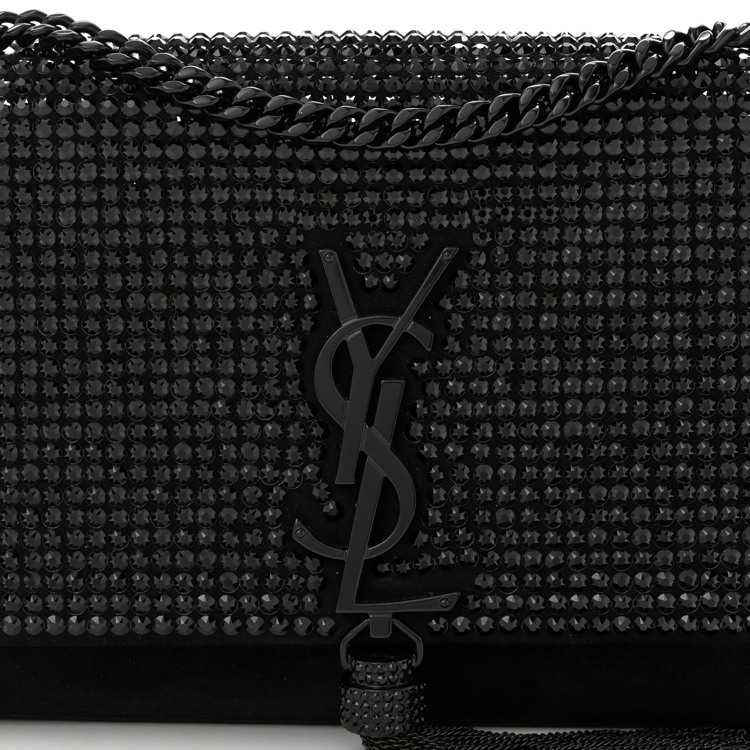 Saint Laurent Calfskin Crystal Studded Small Classic Monogram Kate Tassel Satchel Black 9 of 10