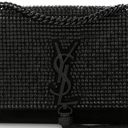 Saint Laurent Calfskin Crystal Studded Small Classic Monogram Kate Tassel Satchel Black 9 of 10